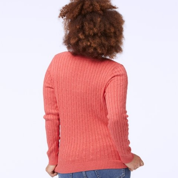 New Cotton Light Paprika Heather Cable-Knit V-Neck Pullover - Picture 3 of 3
